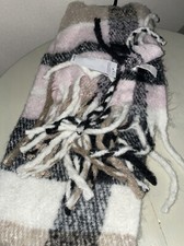 Image of New Look Soft Fluffy One Size Long Scarf Pink White & Brown Check ~ BNWT