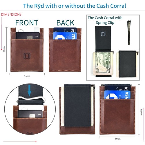Dockem; Rȳd with Cash Corral - Minimalist Modular Leather Wallet, 4 card slots - Picture 3 of 9