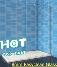 8mm Walkin Wet Room Shower Enclosure Easyclean Glass Door and Tray + Free Waste