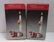 Vintage 1995 Artmark Christmas Bisque Candle Holder Santa w/Elf Climber Lot of 2