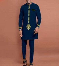 Men's African 2 Piece Set Traditional Shirt and Pants Set Suit Middle East Suit