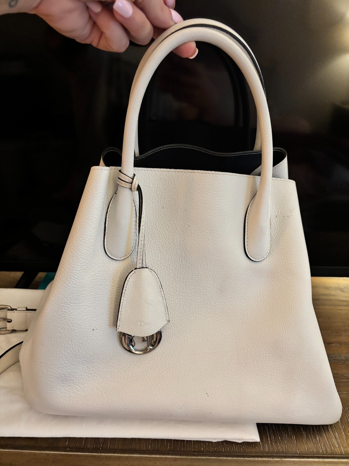 Christian Dior Open-Bar White Leather Tote Bag
