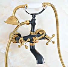 Black Gold Brass Wall Mounted Clawfoot Bath Tub Faucet Hand Shower Mixer Tap