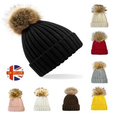 2024 Women Winter Faux Fur Pom Pom 15cm Ball Knit Beanie Ski Cap Bobble Hat