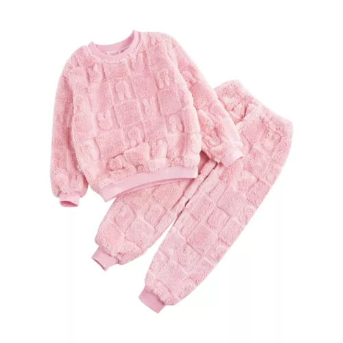 Kids Childrens Warm Fleece Pyjamas Set For Girls Boys Sleepwear 2 Pieces Sets - Bild 54 von 56