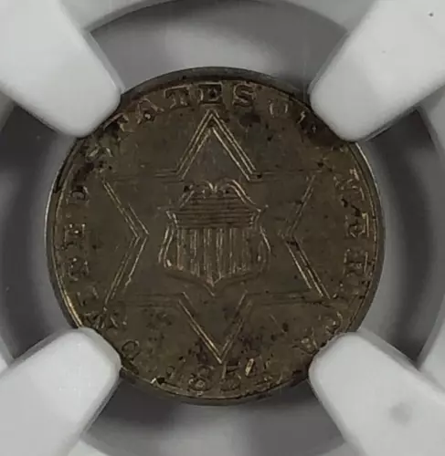 1854 3 Cent Silver. 3CS. .03. NGC Unc. Details. Good Luster.