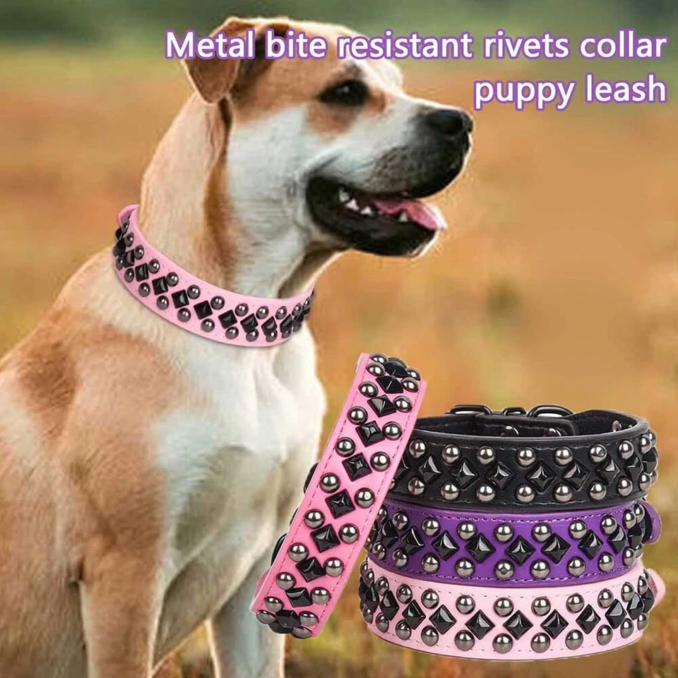 Soft Leather Spiked Studded Pet Dog Collar Rivets Adjustable Puppy Cat Chihuahua - Image 4 of 4