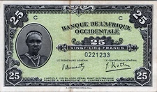 French West Africa 25 Francs 1943 Pick # 30a