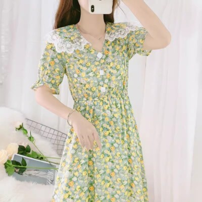 casual chiffon dresses short Women's Flowy Chiffon Dresses Summer Smocked V Neck Flutter Short Sleeve Ruffle Casual Mini Dress