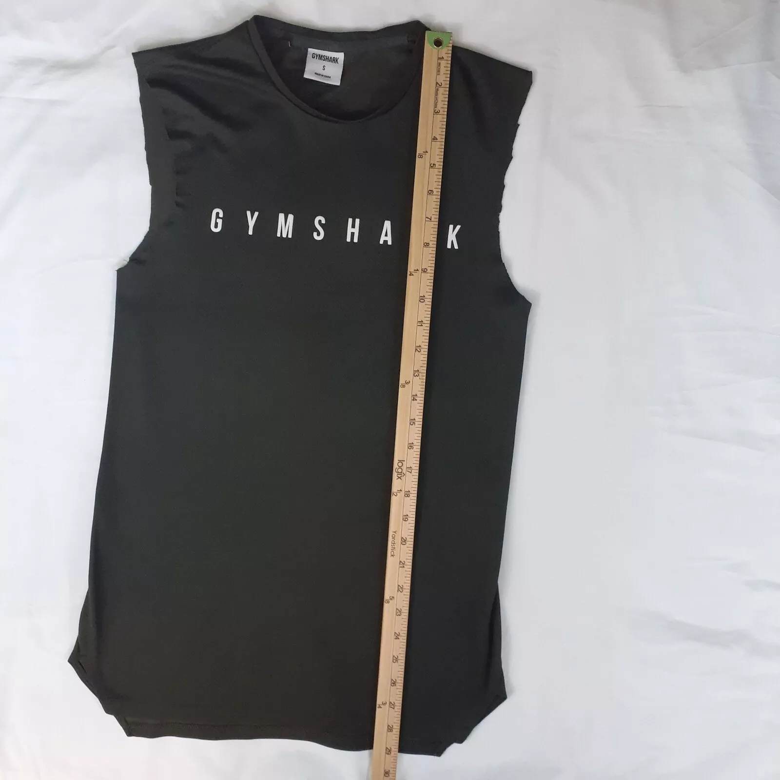 gymshark spell out white logo tee drop arm muscle gym tank-top