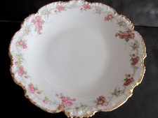 Limoges 9 1/2 inch Bowl with Roses and Heavy Gold Trim 1 5/8 inches high