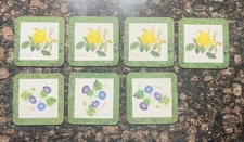 Set of 7 Vintage Home Essential Coasters Floral Cork-Back