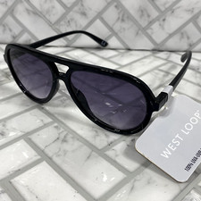 NWT West Loop Black Aviator Sunglasses 61904CAL001 VL FWG 100 UVA-UVB