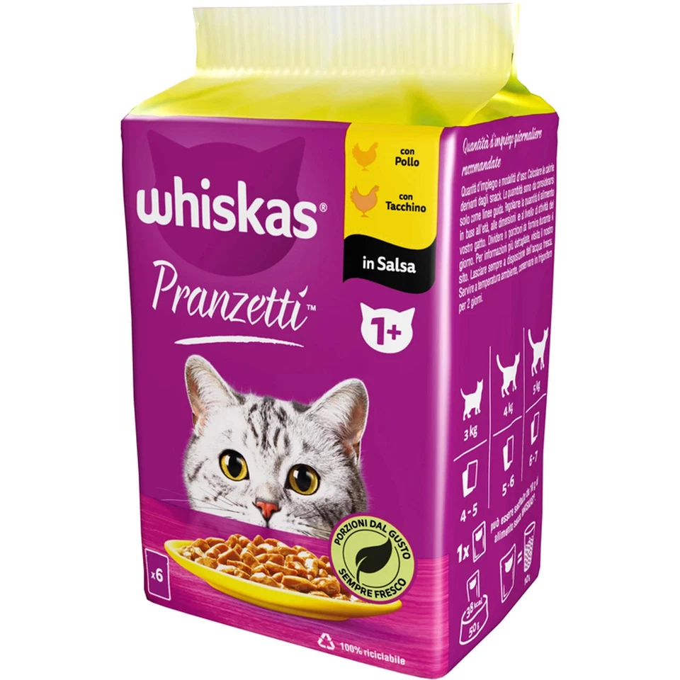 NASSFUTTER WHISKAS KATZENFUTTER MITTAGESSEN WEISSES FLEISCH BOX 4x 6x50g SACHETS - Bild 2 von 4