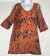 Gypsy 05 100% Silk Dress Fall Tunic Orange And Blue Print Women’s Size XS