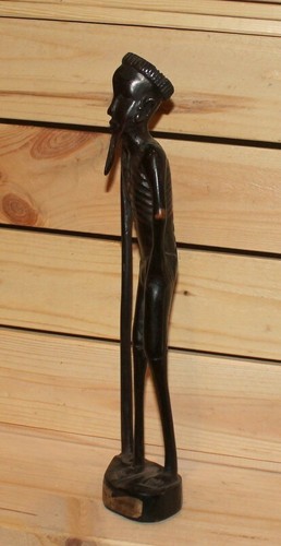Figura tribal africana vintage tallada a mano madera anciano con bastón - Imagen 5 de 12