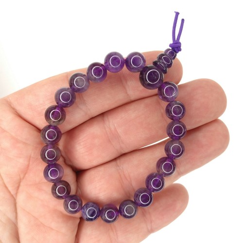 Genuine Amethyst Gemstone Power Bracelet elastic Mala Beads Chakra 568 - Picture 1 of 11
