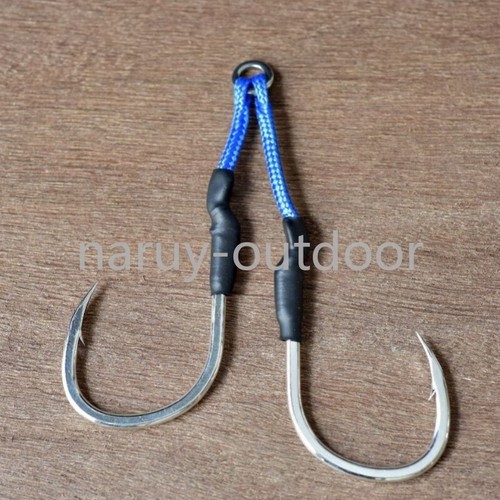 10 pares de ganchos de jigging lento de doble asistencia con línea PE caballa metal plantillas cebo - Imagen 4 de 8