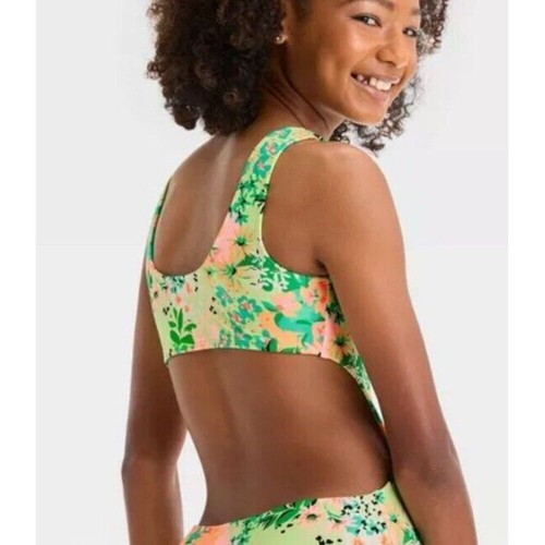 Art Class Girls One Piece Swim Suit Cut Out Size S 6/7 Tropical Multi Colors - Picture 3 of 9