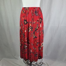 Vintage Alfred Dunner Womens Skirt Midi Pleated Sz 16 Red Floral 90s Secretary