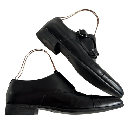 Salvatore Ferragamo double monk strap shoes US mens 11.5 D narrow black leather - Picture 7 of 17
