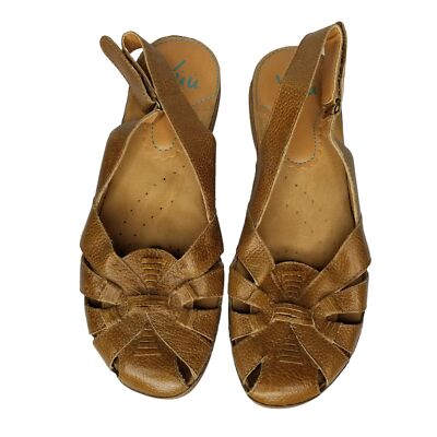 Yuu Women's Daru Brown Woven Leather Slingback Flats