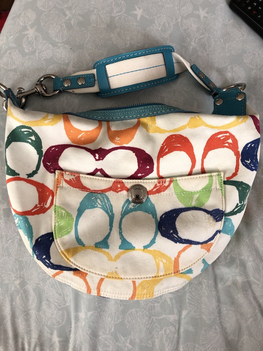 極美品　Coach Hampton Off White ワンショルダー　Y2K Coach Multicolor Scribble Logo Hampton Hobo Medium Shoulder Bag