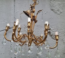 Lampadario Vintage Rococò Italiano in ottone e cristallo. Lampadine Omaggio