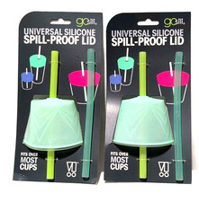 GoSili Silicone Spill Proof Lid Straw Set Lot 2 Reusable Universal Cup Cover