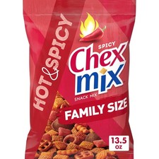 Chex Mix Hot and Spicy Savory Snack Mix, Family Size, Snack Bag, 13.5 oz