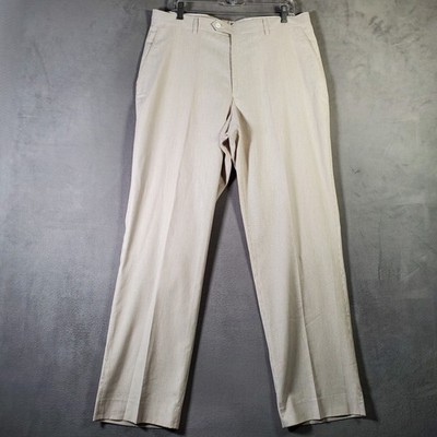 Alan Flusser Pants Mens 36x32 Ivory Pinstripe Cotton Twill Stretch Preppy Office