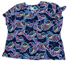 Disney Cheshire Cat Scrub Top Halloween Spider Web Multicolor Womens 3XL plus sz