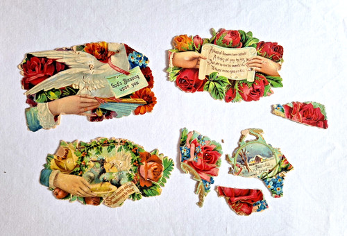 3 Antique Victorian CALLING CARDS Highly detailed Brightly colored circa 1908