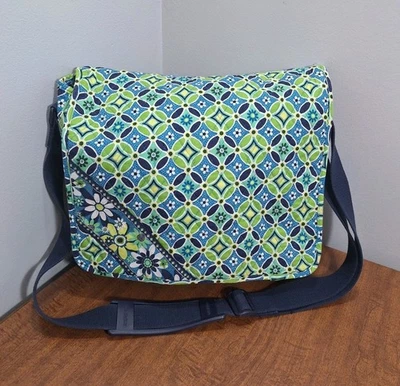 Vera Bradley Messenger Bag Daisy Daisy Blue & Green Wide Strap Laptop Retired - Image 1 of 4