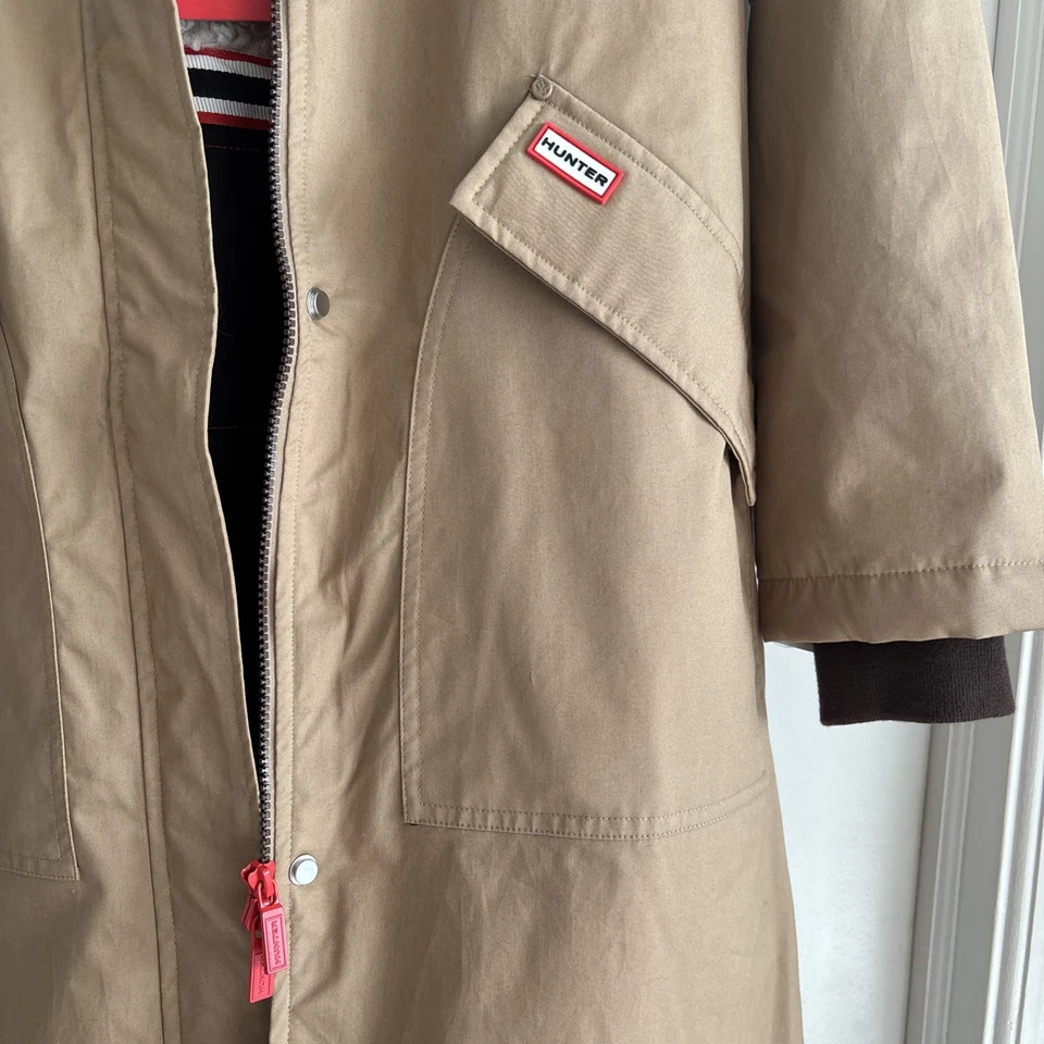 HUNTER  Jane Womens British Tan Canvas Long Padded Winter Insulated Coat XS - Image 2 of 4