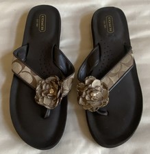Coach Jillian Brown Flower Logo Women's Flip Flops Sandals - Size 9 1/2 B
