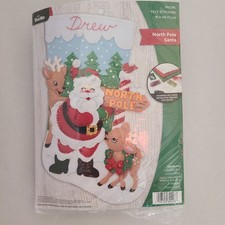 North Pole Santa 89228E Bucilla Felt Applique Stocking Kit New Sealed