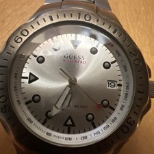 Vintage Guess Mens Watch 42mm Silver Tone Date Waterpro New Battery 7.75"