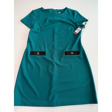Tommy Hilfiger Womens Teal Green Short Sleeve Dress Faux Pockets Size 16 NWT