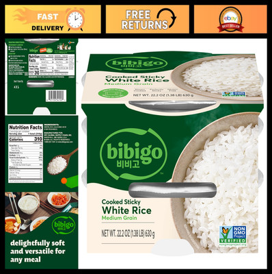 Microwavable Korean Sticky White Rice, Zero Trans Fat, 7.4oz, Pack of 18