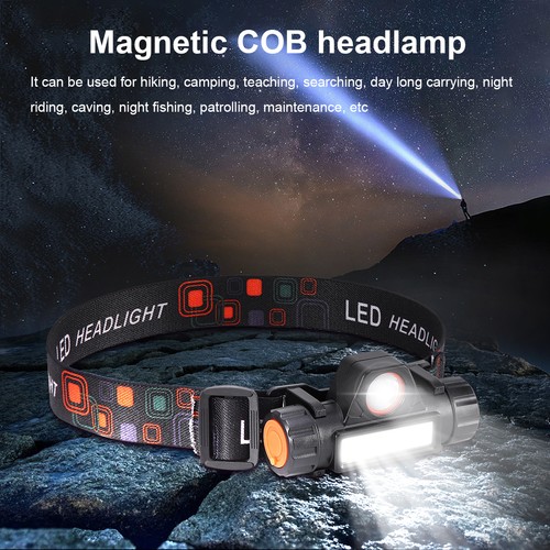 1/2 CONFEZIONE COB Lampada frontale LED USB ricaricabile impermeabile torcia frontale - Foto 5 di 11