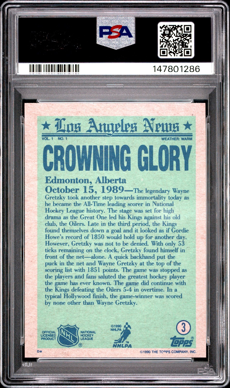 1990 TOPPS #3 WAYNE GRETZKY PSA 8 view 2