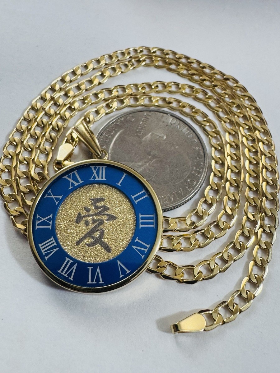 K18 18K 750 Real Gold Blue Love Japan Necklace 21.8”/22