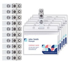 10 Pack Horizontal ID Badge Holder with Metal Clip Waterproof Clear Name Tag New
