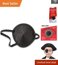 Classic Black Vinyl Pirate Eye Patch with Adjustable Fit for Costumes or Comfort