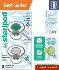 2 Pack Clip-on Toothbrush Protectors in Green/Silver - Hygiene Redefined