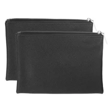 2pcs PU Leather Cosmetic Makeup Bag Zipper Pencil Pouch Case(Black, Small)