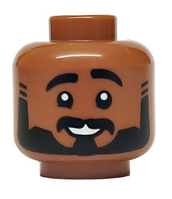 LEGO Medium Brown Male Head Dual Sided Black Raised Eyebrows Beard and Moustache