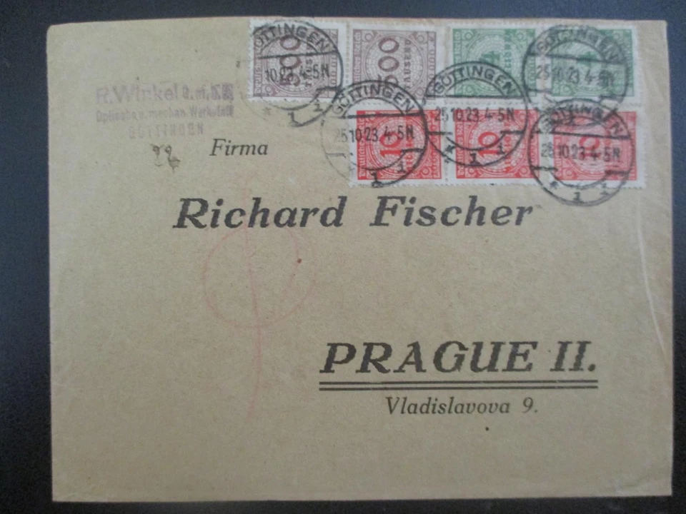 (X2866) Umschlag an Firma Richard Fischer 1923 Prag aus Göttingen - Bild 1 von 1