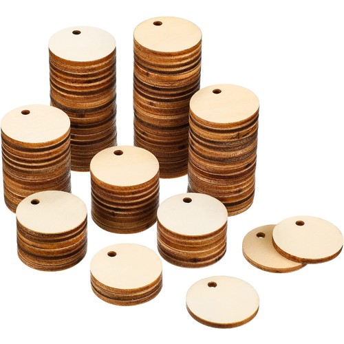 100 Pieces Unfinished Round Wooden Circles with Holes Round Wood Discs for Cr...
